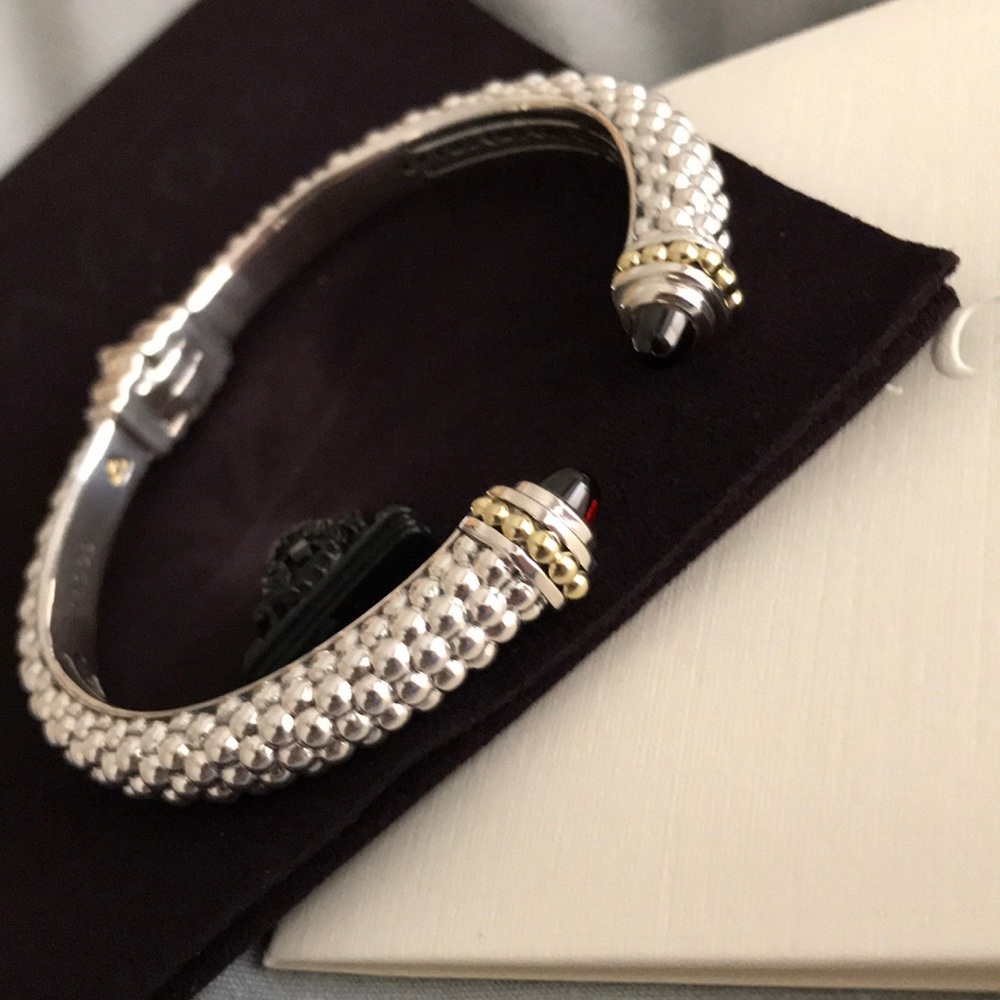 Lagos Caviar Hinge Cuff Bracelet Garnet